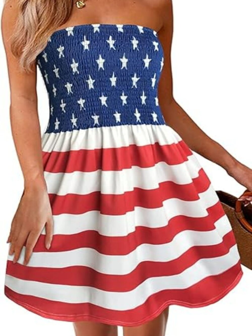 Women’s America Patriotic Strapless Boho Sundress –Flag Summer Beach Cover-Up
